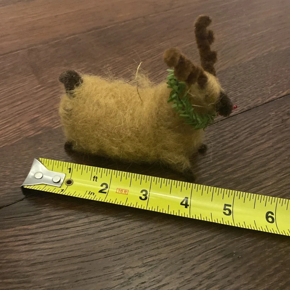 Needle Felted Reindeer Ornament With Wreath Red Bow Red Nose